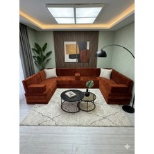 Bakırözü Home Premium Kadife Kumaş, Konforlu Yer Kanepesi ,modüler Şark Köşesi Takımı - Kiremit- 40 cm - U Set