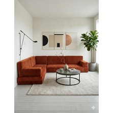 Bakırözü Home Premium Kadife Kumaş, Konforlu Yer Kanepesi ,modüler Şark Köşesi Takımı - Kiremit- L Set