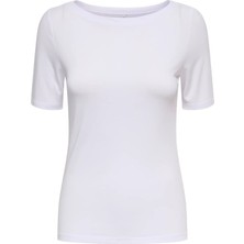 Only Kadın Kayık Yaka Beyaz T-Shirt - 15367559