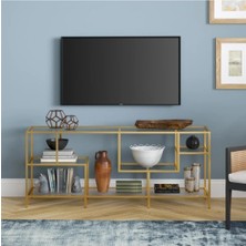 Merzana Metal Gold Tv Ünitesi, Cam Raflı Tv Ünitesi