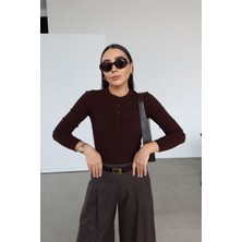 Özge Özgenç Fitilli Önü Düğmeli Triko Bluz