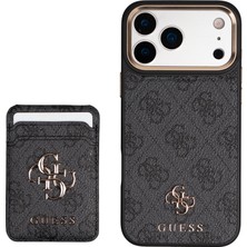 iPhone 17 Pro Max Uyumlu Guess Orjinal Lisanslı 4g ve Yazı Logolu Kartlıklı Kapak Siyah