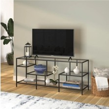 Merzana Metal Siyah Tv Ünitesi, Cam Raflı Tv Ünitesi