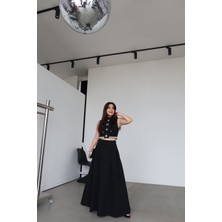 Özge Özgenç Pileli Toku Doku Maksi Etek