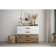 Zita Şifonyer - Antık Cam & Mat Beyaz - 4 Çekmeceli