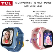 Tcl Kameralı Gps Konum Takibi (Çift Bant L1+L5) Movetime MT48 Mavi +Pembe Akıllı Çocuk Saati.