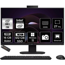 Asus V470 Intel Core 5 210H 16GB 512GB SSD 27" Fhd 100Hz W11H All In One Bilgisayar & Per4 USB Bellek V470C516512B0DP347