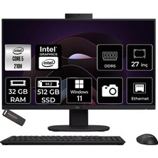 Asus V470 Intel Core 5 210H 32GB 512GB SSD 27" Fhd 100Hz W11H All In One Bilgisayar & Per4 USB Bellek V470C516512B0DP357