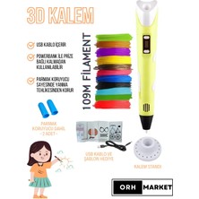 ORH MARKET 3D Kalem USB Kablolu Üç Boyutlu Yazıcı Kalem Printer-Sarı (Çok Renkli Filament -109METRE-)