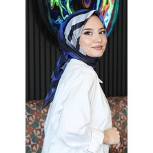 Afvente Çizgili Desen Mavi Soft Pamuk Eşarp - Gece Mavi