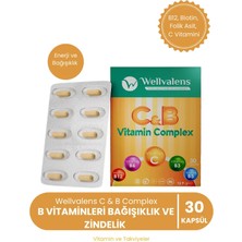Wellvalens C & B Vitamin Kompleksi – Enerjinizi Canlandıran Güçlü Vitamin Formülü | 30 Kapsül (Vitamin C,B1,B2,B3,B5,B6,B7,B9,B12)