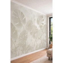 Dreamwall Dev Monstera Yaprak Desenli Modern Mermer Efektli Tek Parça Tekstil Duvar Kağıdı