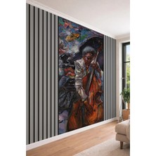 Dreamwall Sanatsal Yağlı Boya Dokulu Caz Müzisyeni ve Kontrabas Temalı Tekstil Duvar Kağıdı