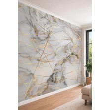 Dreamwall Gold Geometrik Çizgili ve Mermer Desenli Lüks Tek Parça Tekstil Duvar Kağıdı