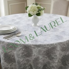 LOOM & LAUREL Yüksek Kaliteli Desenli Jakarlı Dokuma Kumaş Yuvarlak 160 x 160 Masa Örtüsü Gri Ağırlıklı
