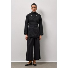 Molene Siyah Belden Bağlamalı Kruvaze Düğmeli Gömlek