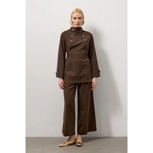 Molene Kahverengi Belden Bağlamalı Kruvaze Düğmeli Gömlek