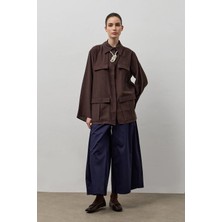 Molene Kahverengi Kapak Cepli Düğmeli Gömlek Ceket