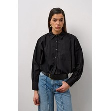 Molene Siyah Mini Balon Kol Gömlek