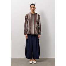 Molene Mavi Apolet Detaylı Çizgili Gömlek