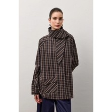 Molene Kahverengi Ekose Desen Yaka Detaylı Gömlek