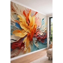 Dreamwall 3D Görünümlü Soyut Akrilik Boya Efektli ve Dinamik Renkli Dalgalı Tekstil Duvar Kağıdı