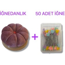 Tahta Altlıklı Iğne Tutucu Minder ve Bir Paket Toplu Iğne (Mor Renk)