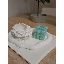 Doğal Minimalist Dekoratif Set | El Yapımı Çiçekli Obje & Bubble Mum & Dalgalı Tepsi