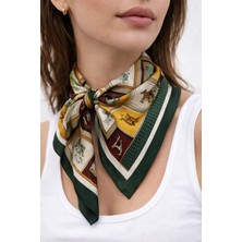 Modex Kare Desen Içerisinde Klasik At Figürlü Ipeksi Saten Fular (70*70CM)