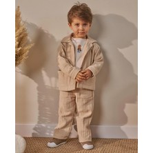 Magu Erkek Çocuk Pamuklu Bej Müslin Ceketli T-Shirtli Pantolon Takım