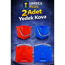 (2'li Yedek Kova) Temizlik Arabası, Paspas Arabasına Uygun Yedek Kova 25+25 Lt Kırmızı-Mavi