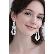 Stainless Steel Beyaz Taşlı Sallantılı Uzun Kadın Abiye Küpe,püskül Küpe