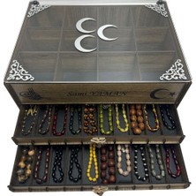 Yaman Hediyelik Kişiye Özel Cam Kapaklı Ahşap Tesbih ve Saat Koleksiyon Kutusu Tespih Kutusu 2+1 (20 Tesbih,12 Saat)