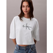 Calvin Klein Kısa Kollu Kutulu Kesim Kısa Monologo Kadın Beyaz T-Shirt LV047F828G-YAF