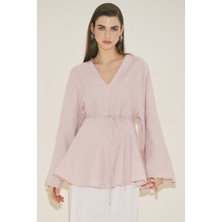 Manuka %100 KETEN VOLÜMLÜ TUNİK PEMBE