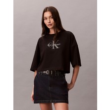Calvin Klein Kısa Kollu Kutulu Kesim Kısa Monologo Kadın Siyah T-Shirt LV047F828G-UB1