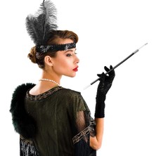 1920'LER Gatsby Aksesuar Seti – Siyah Charleston Saç Bandı &amp; Sigaralık