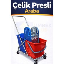 Umbex Çift Kovalı Paspas Arabası Krom Çelik Presli Temizlik Arabası Temizlik Seti