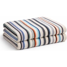 Mandaş 2 Adet Renkli Çizgili Büyük Boy Banyo Havlusu Ekonomik (90X150)