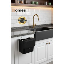 Homea 15 Lt Beyaz Çöp Kovası | Tezgah Üstü + Dolap Askılı | Fonksiyonel Kapaklı Mutfak Kovası Siyah