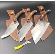 Çelikörs Kök Ceviz Saplı 3lü Şef Seti Mutfak Seti Et Ekmek Sebze Meyve Soğan Et Şef Bıçağı Kasap Bıçağı Kaymaz Saplı