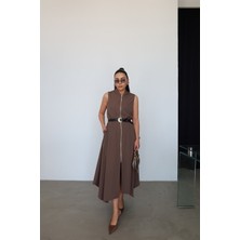 Özge Özgenç Boydan Fermuarlı Kemerli Elbise