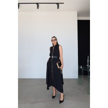 Özge Özgenç Boydan Fermuarlı Kemerli Elbise