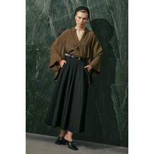 Manuka Kimono Kol Bluz Haki Çizgili