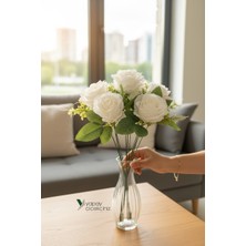 Yapay Çiçekçiniz 45 cm Yapay Çiçek Demeti  9 Dallı Gül ve Ortanca Yapay Çiçek Aranjmanı