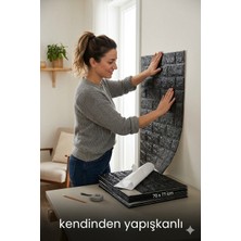 Primeaks Siyah Tuğla Desenli 70X77 cm Köpük Kabartmalı 3D Duvar Kağıdı- Kendinden Yapışkanlı Paneli