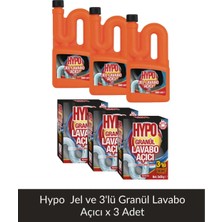 Hypo Granül Lavabo Açıcı 3*50 gr x 3 Adet+ Hypo Lavabo Açıcı Jel 560 ml x 3 Adet