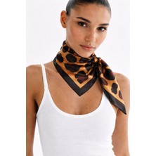 Modex Leopar Desenli Modern Tasarım Ipeksi Saten Fular (70*70CM)