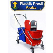 Umbex Çift Kovalı Krom Paspas Arabası Temizlik Arabası Islak Mop Seti(Plastık Preslı)