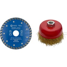 HAS - TEC 115 mm Temizleme ve Kesim Seti | Mermer / Fayans Kesici Disk + Saçaklı Çanak Tel Fırça